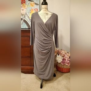 Anne klein Women Grey 3/4 Sleeve V Neck Mini  Metal Rhinestone All Over.Size 12